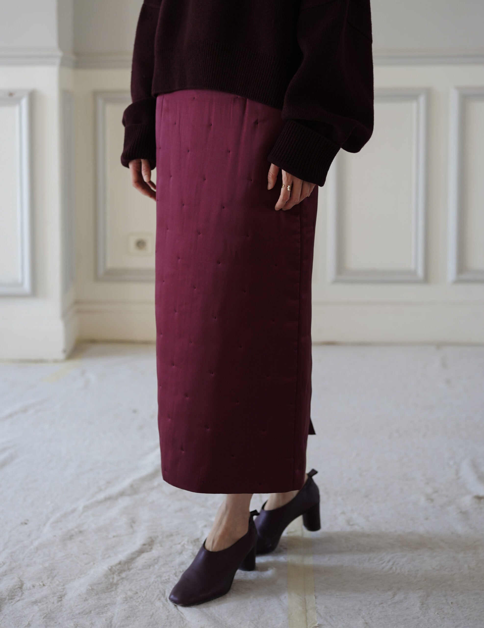 Suden Silk Padded Skirt・Burgundy