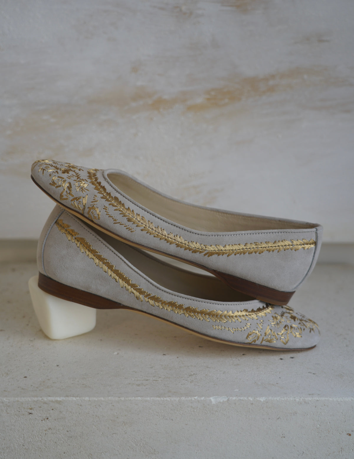 金線刺繡芭蕾鞋・骨白