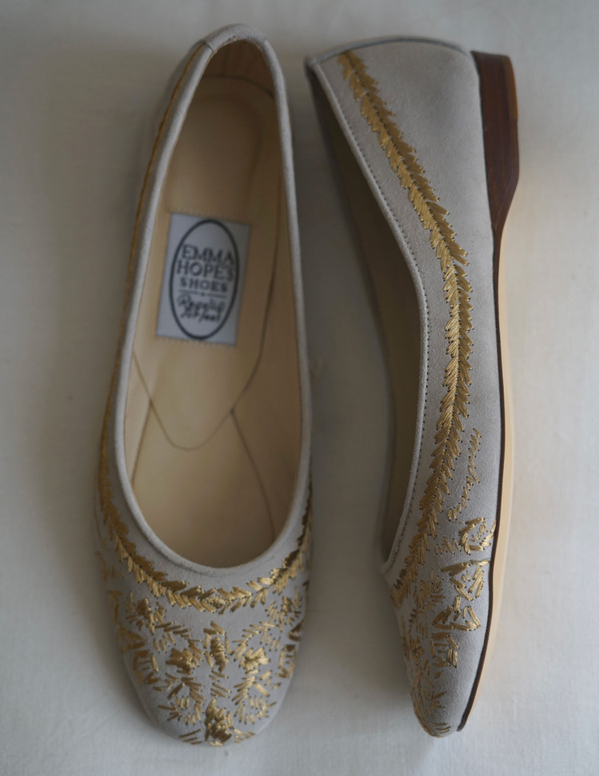 金線刺繡芭蕾鞋・骨白