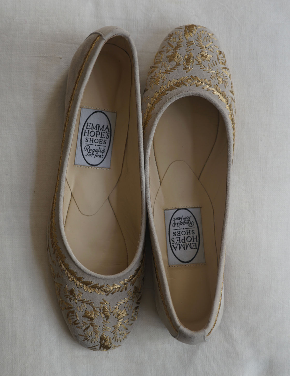 金線刺繡芭蕾鞋・骨白