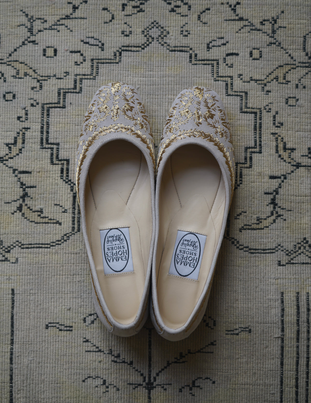 金線刺繡芭蕾鞋・骨白