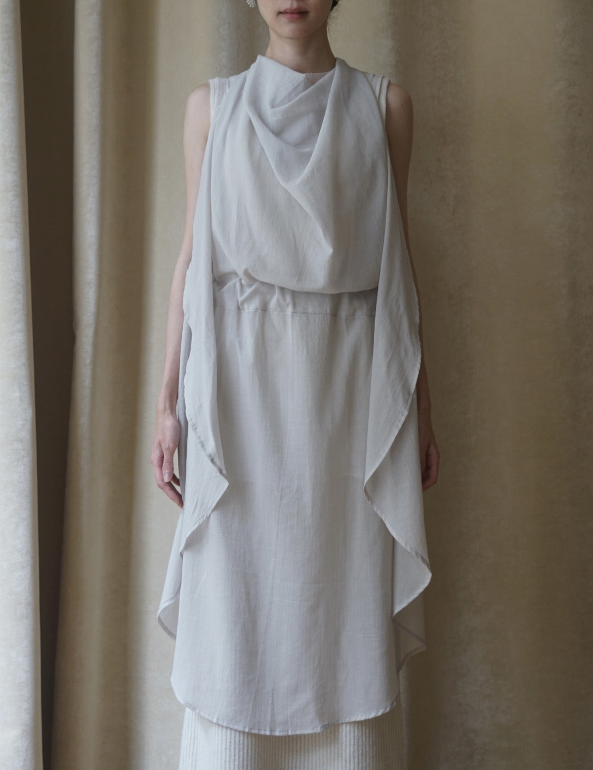 絲棉混紡圍裙・淺灰色