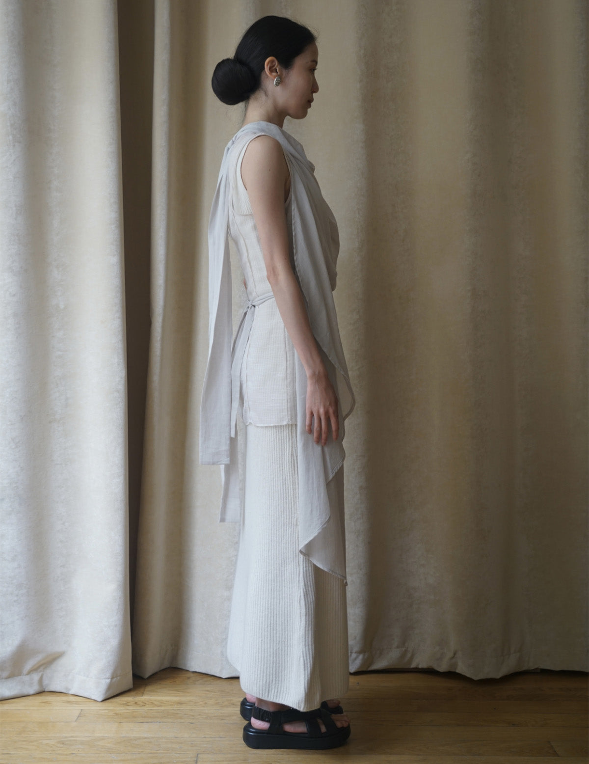 絲棉混紡圍裙・淺灰色