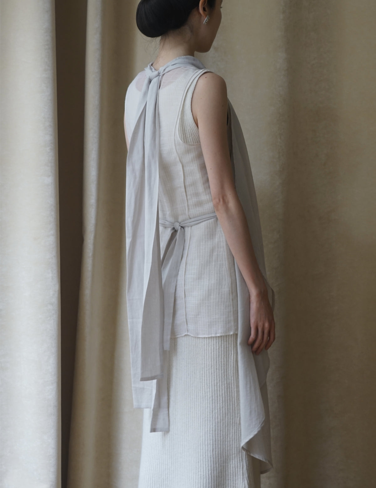 絲棉混紡圍裙・淺灰色