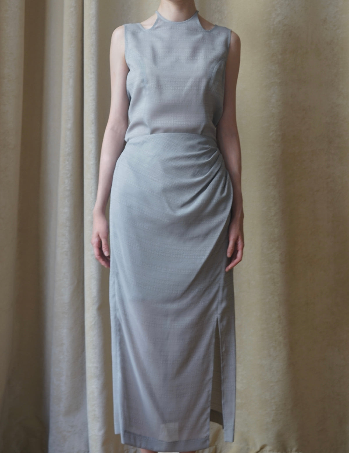 "Mishima Karatsu" Floral Pattern Jacquard Draped Skirt・Grey