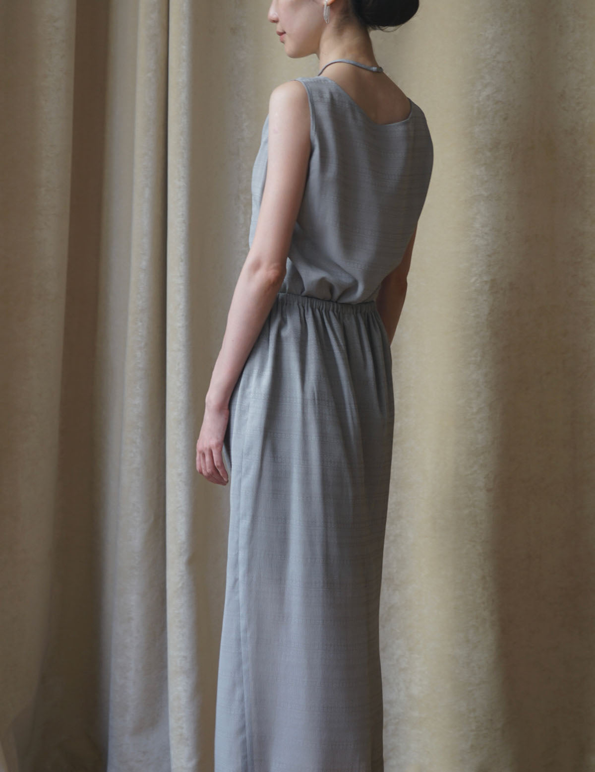 "Mishima Karatsu" Floral Pattern Jacquard Draped Skirt・Grey