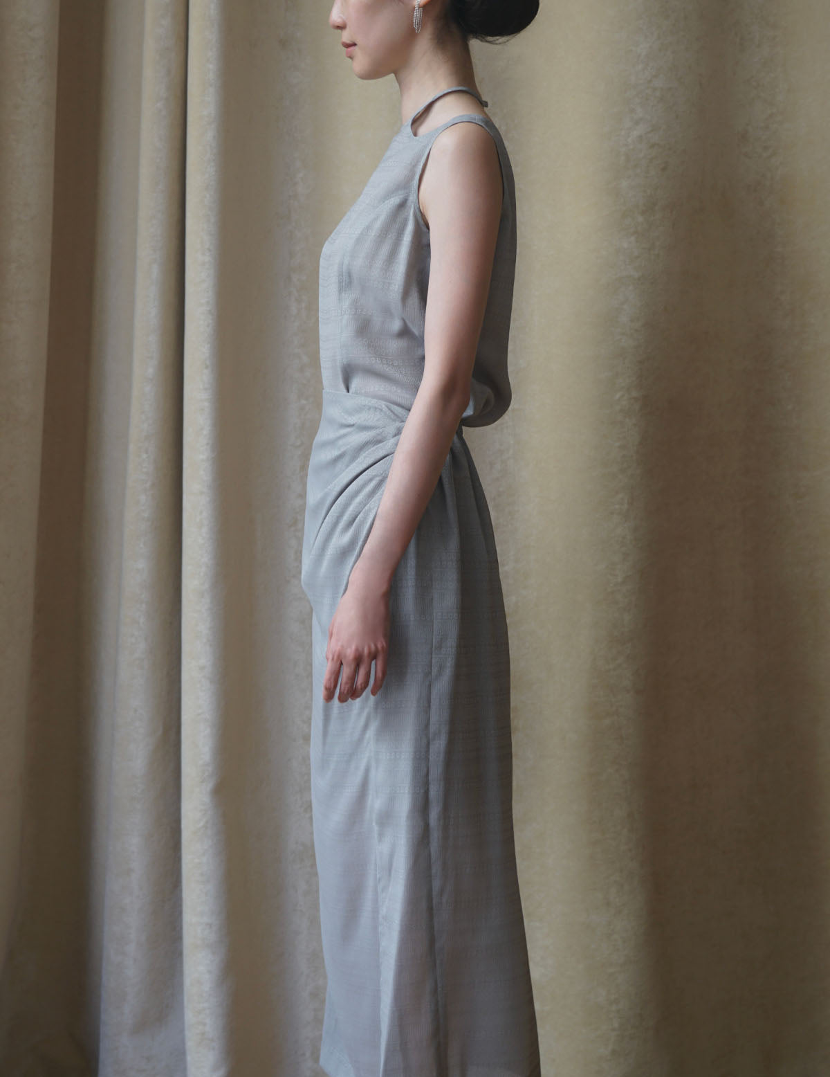 "Mishima Karatsu" Floral Pattern Jacquard Draped Skirt・Grey