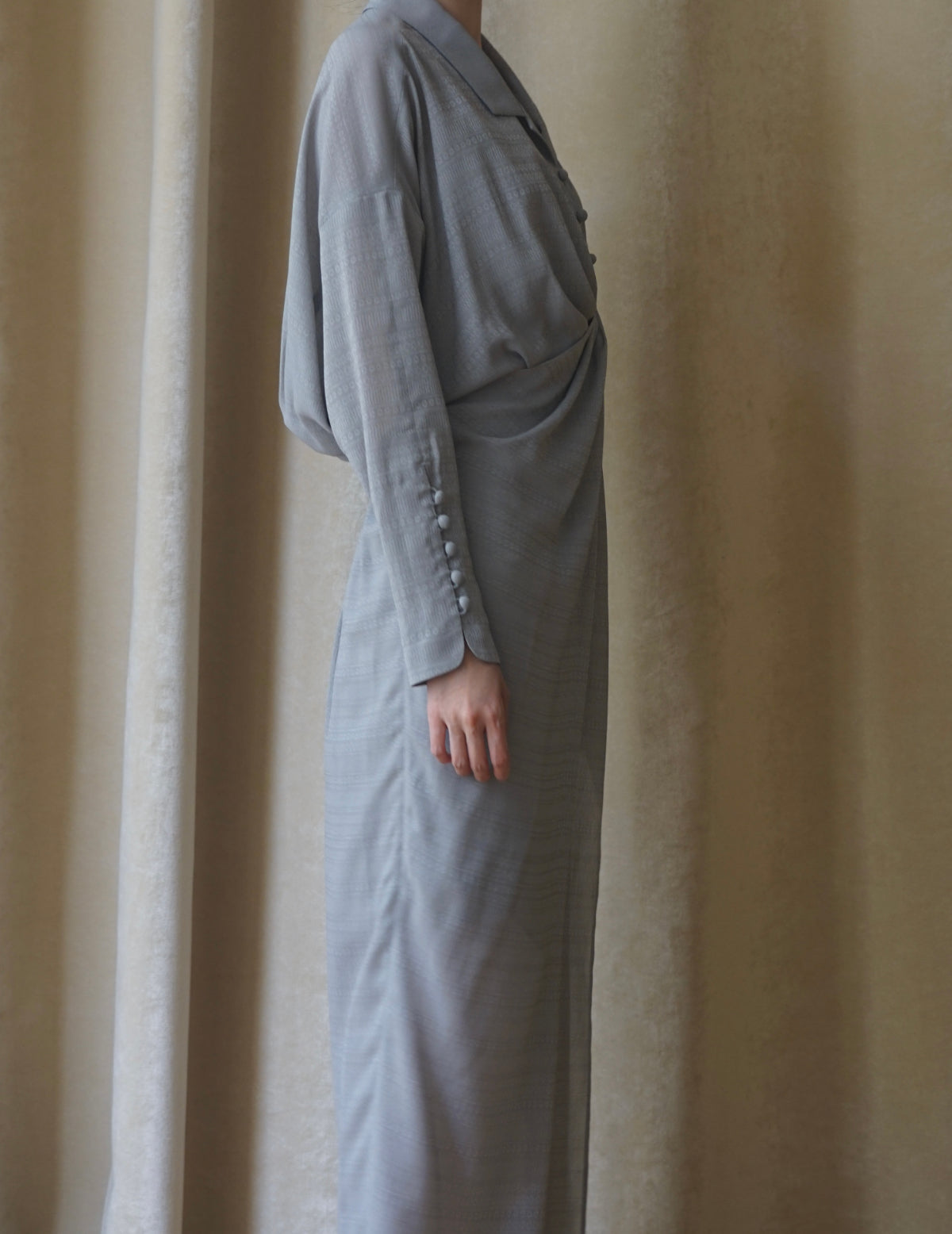 "Mishima Karatsu" Floral Pattern Jacquard Draped Dress・Grey