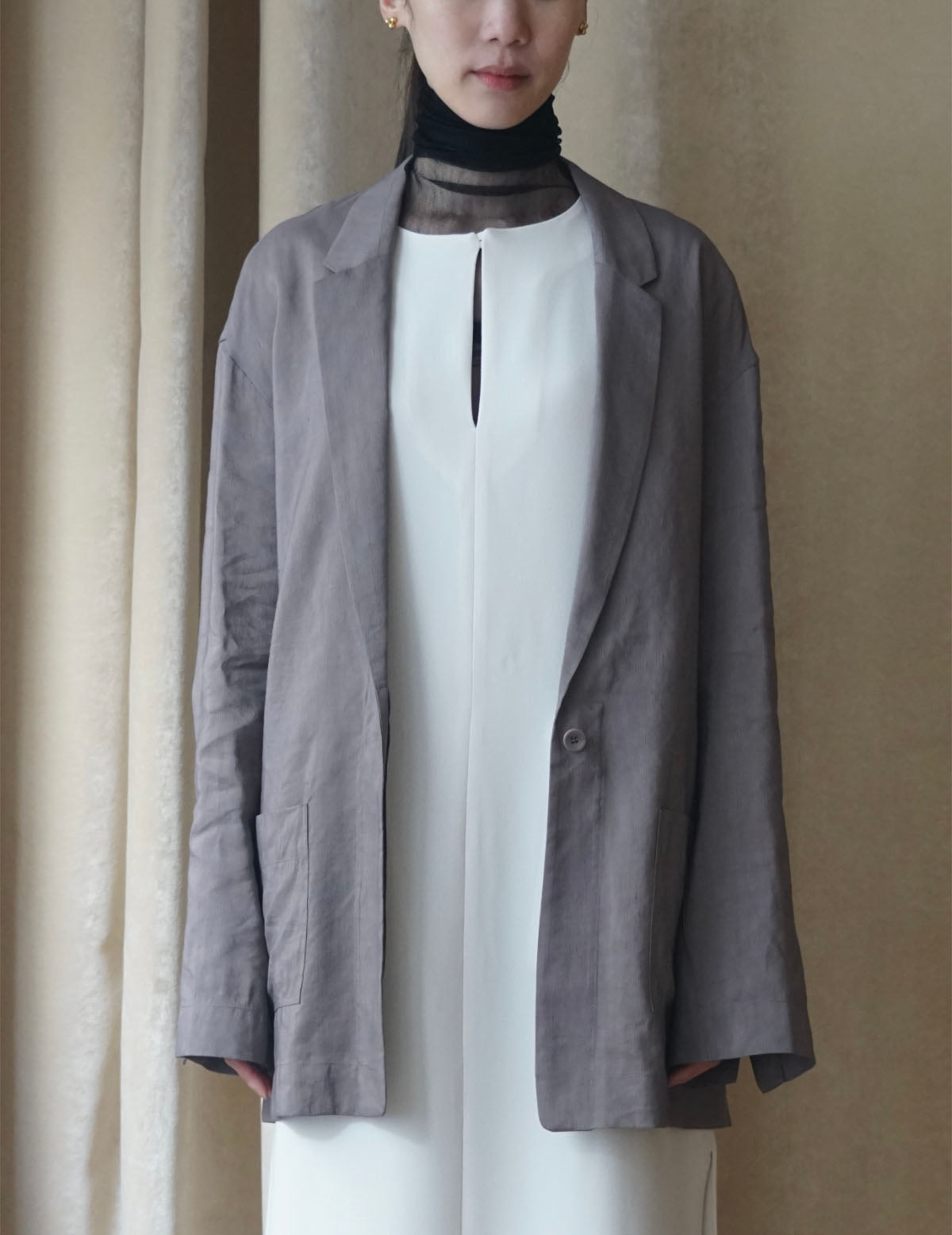 She 亞麻混紡西裝外套・ 薰衣草紫