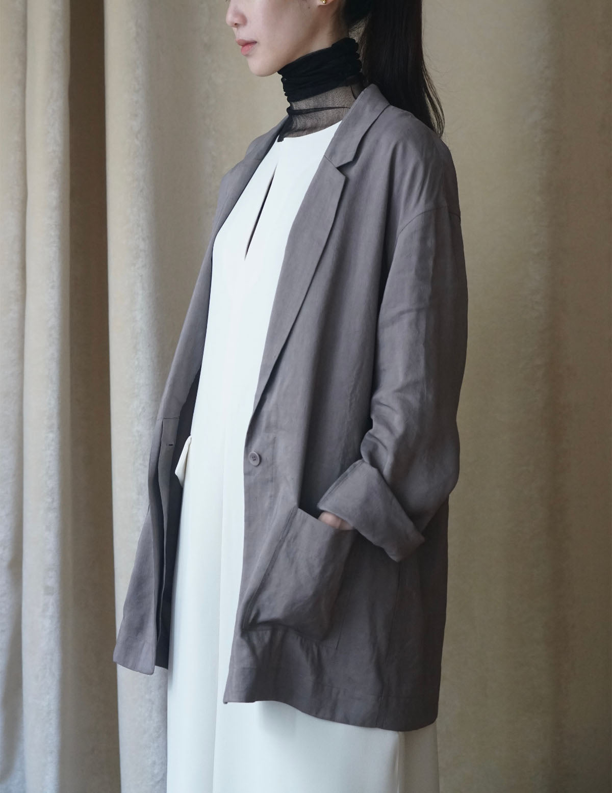 She 亞麻混紡西裝外套・ 薰衣草紫