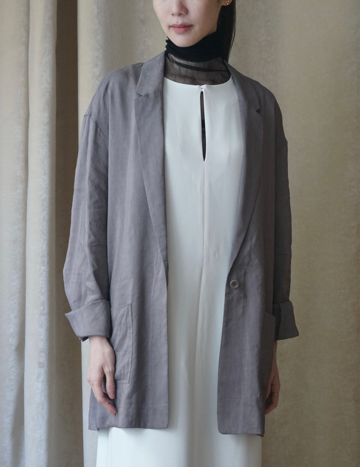 She 亞麻混紡西裝外套・ 薰衣草紫