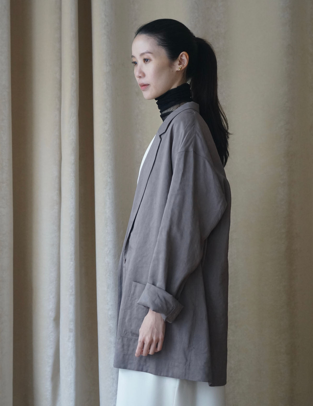 She 亞麻混紡西裝外套・ 薰衣草紫