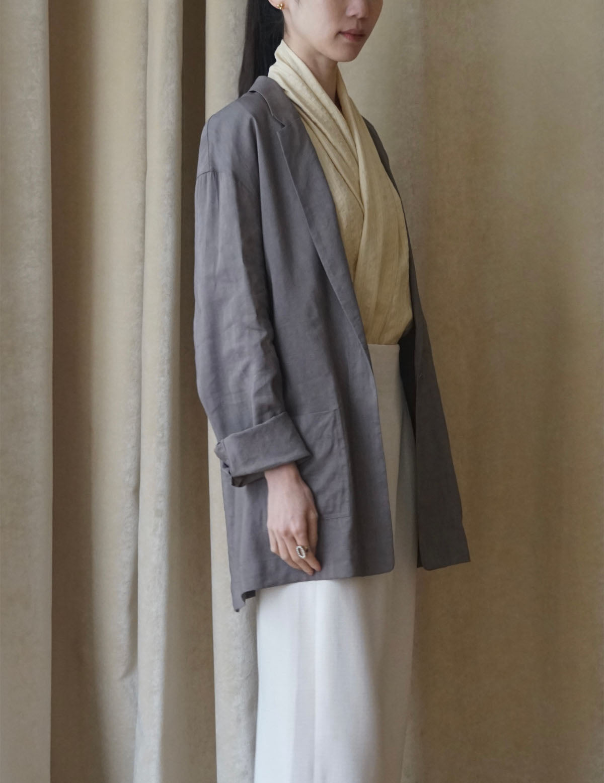 She 亞麻混紡西裝外套・ 薰衣草紫