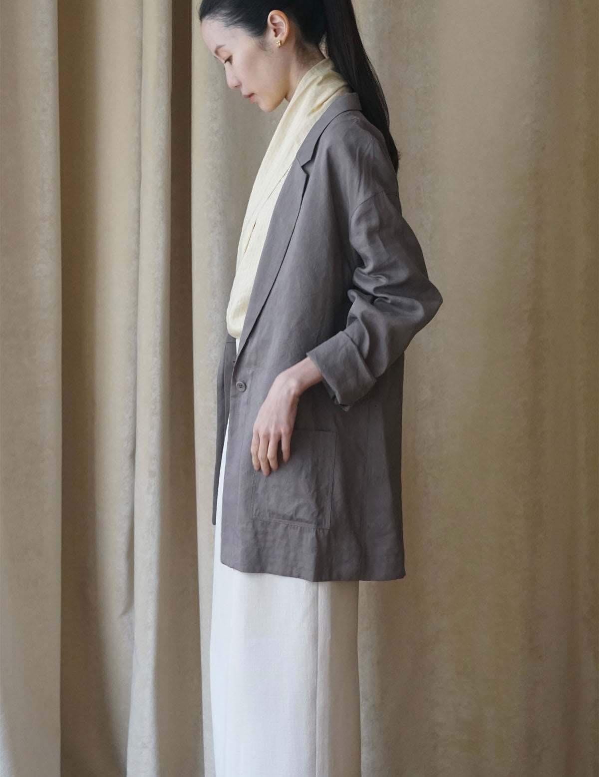 She 亞麻混紡西裝外套・ 薰衣草紫