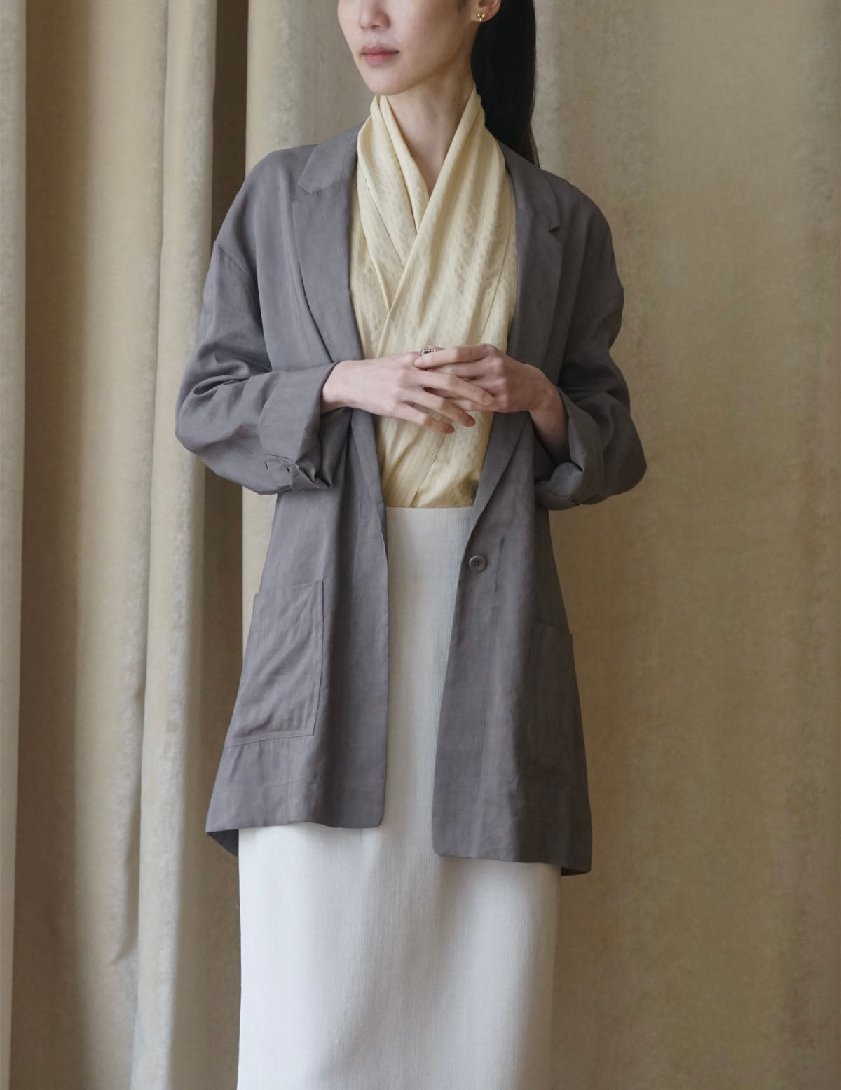 She 亞麻混紡西裝外套・ 薰衣草紫