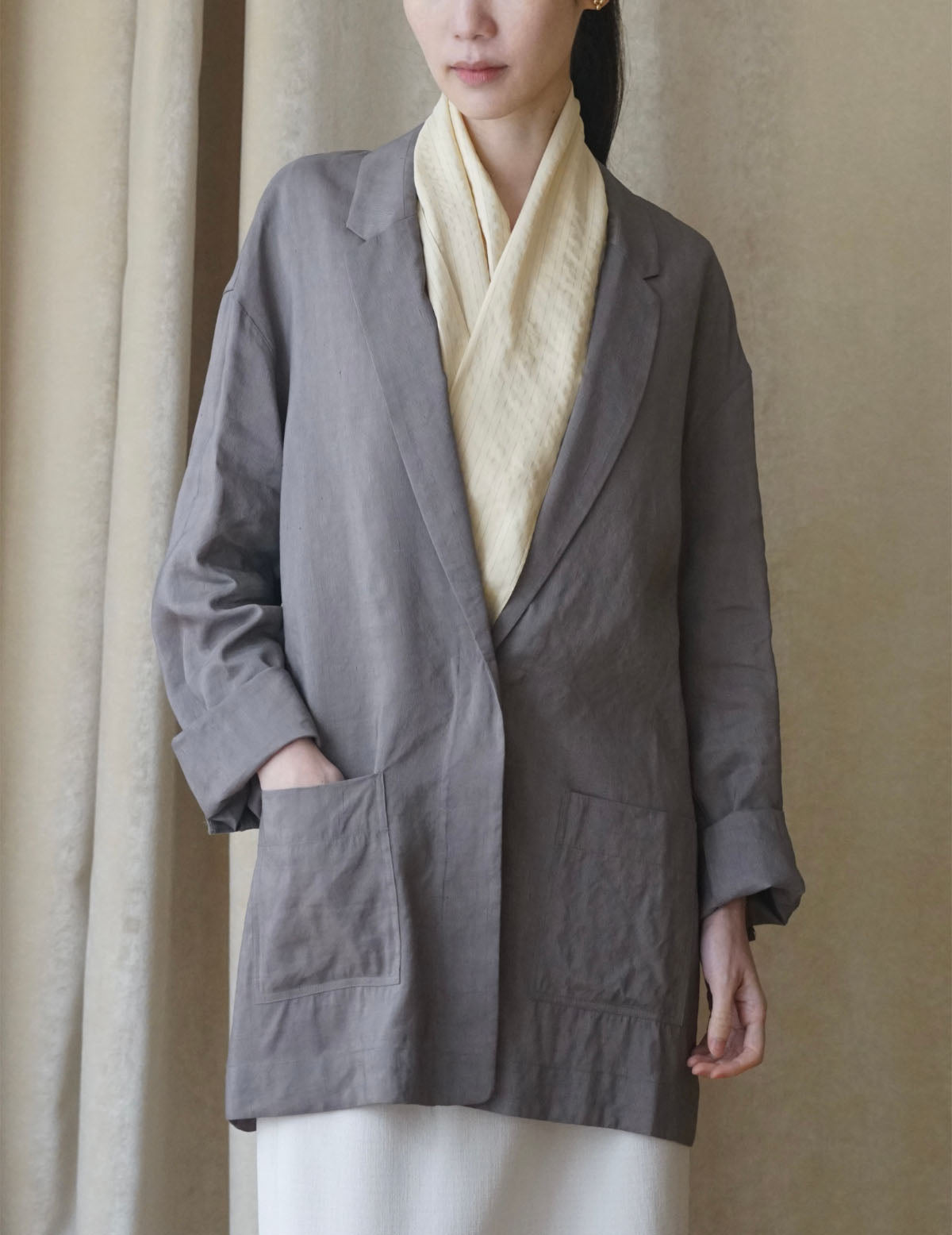 She 亞麻混紡西裝外套・ 薰衣草紫