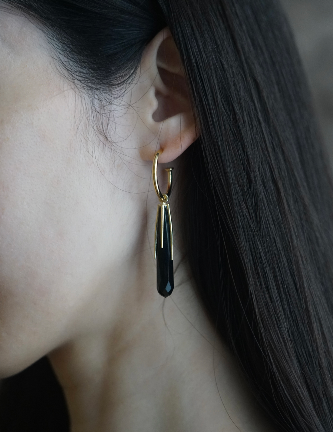 Black Onyx Hoop Earrings