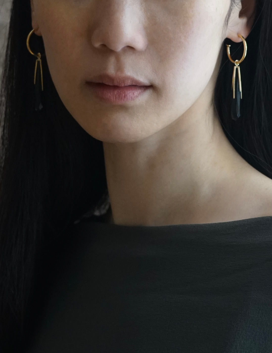 Black Onyx Hoop Earrings
