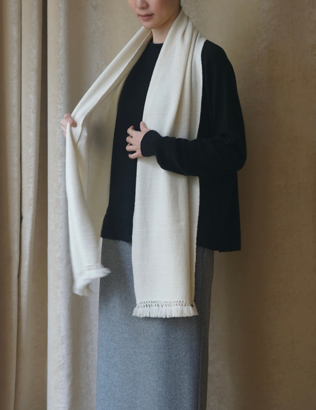 Classic Pure Cashmere Scarf・Cream