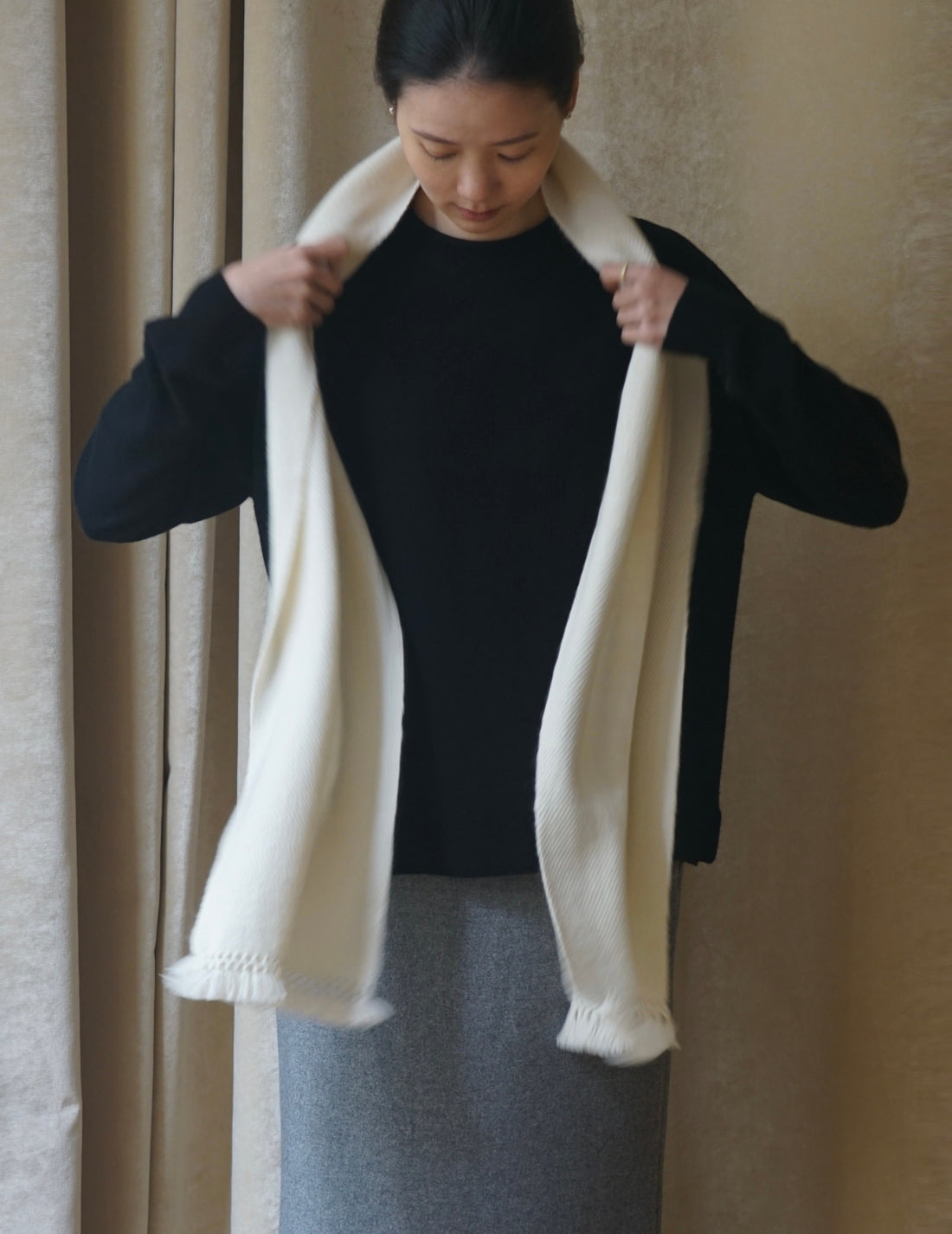 Classic Pure Cashmere Scarf・Cream