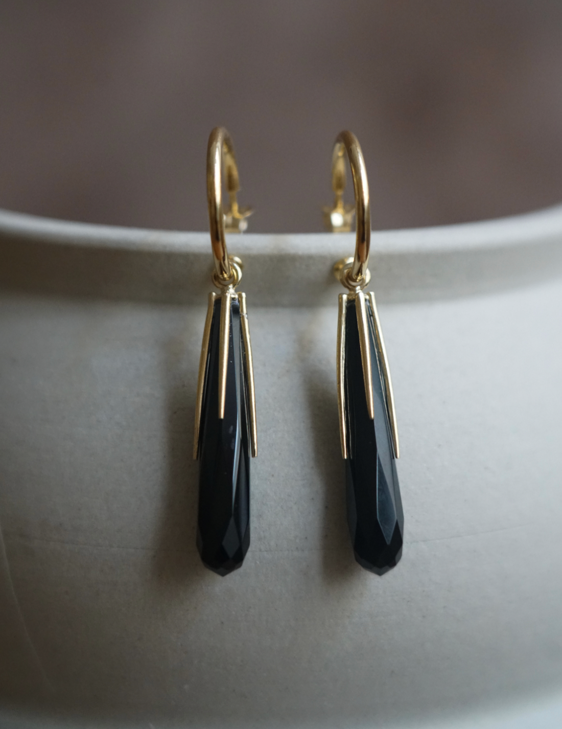 Black Onyx Hoop Earrings