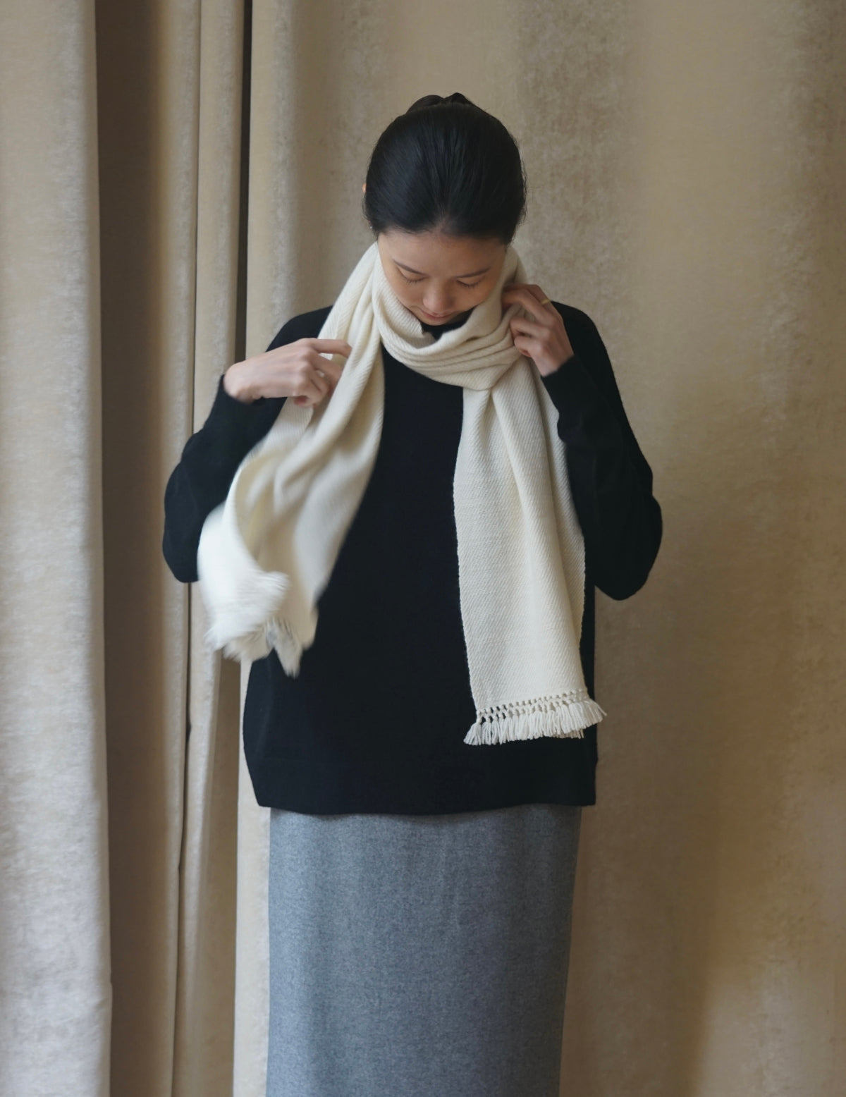 Classic Pure Cashmere Scarf・Cream