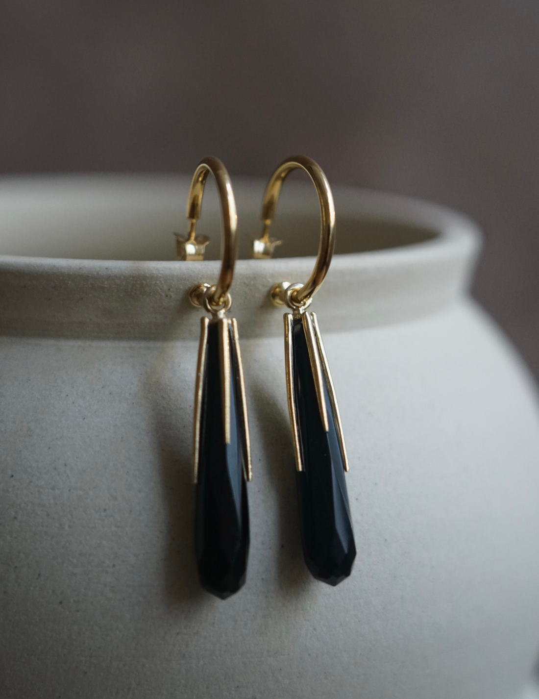 Black Onyx Hoop Earrings