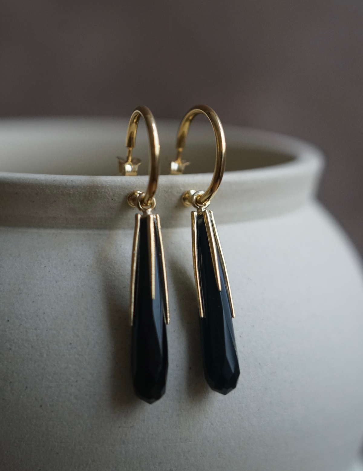 Black Onyx Hoop Earrings