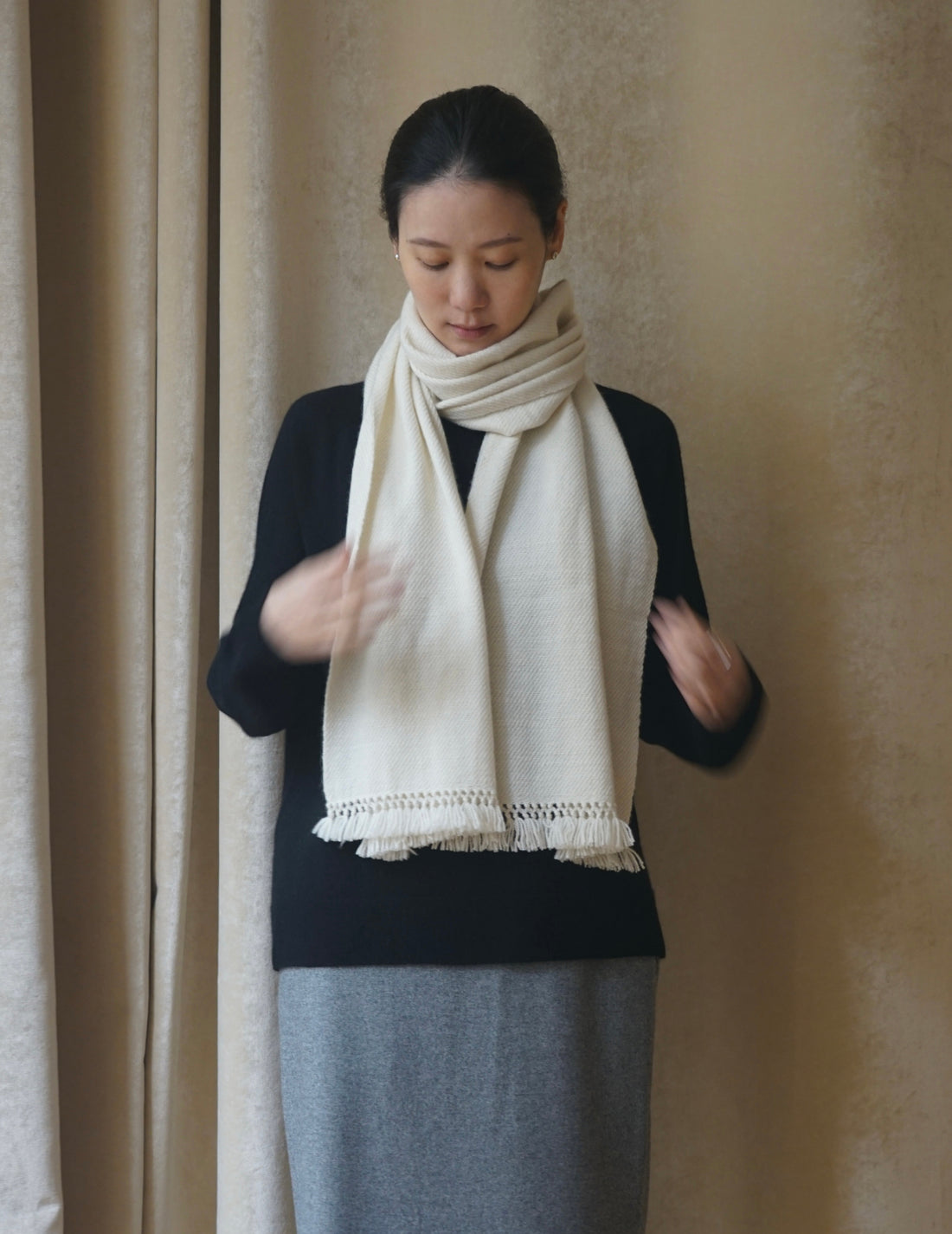 Classic Pure Cashmere Scarf・Cream