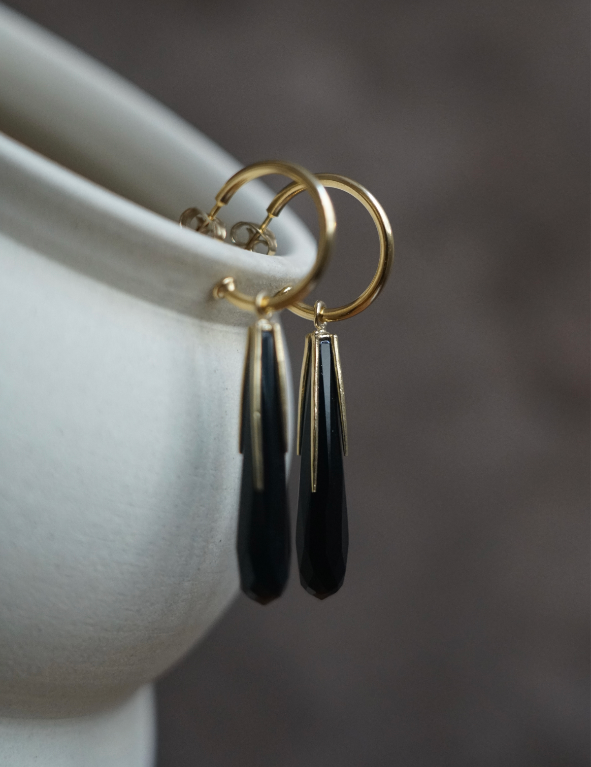 Black Onyx Hoop Earrings