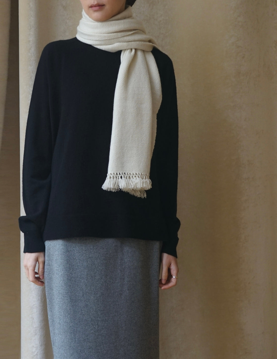 Classic Pure Cashmere Scarf・Cream