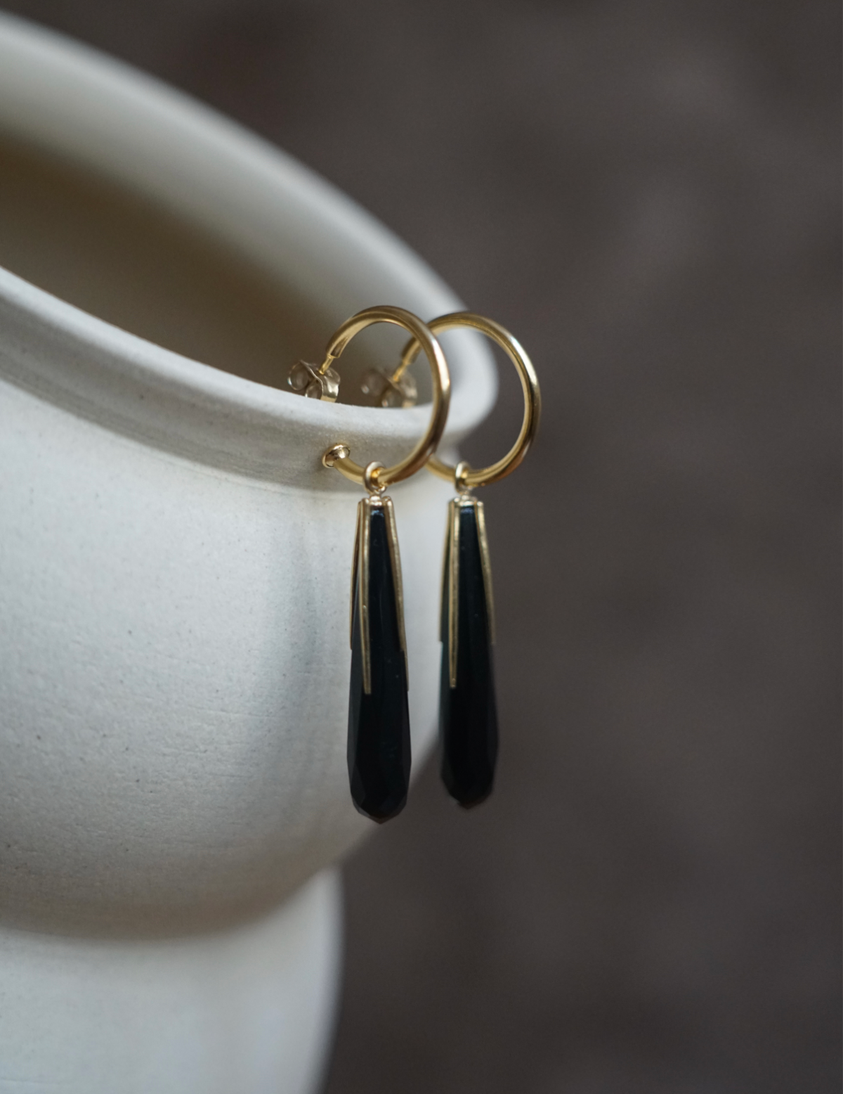 Black Onyx Hoop Earrings