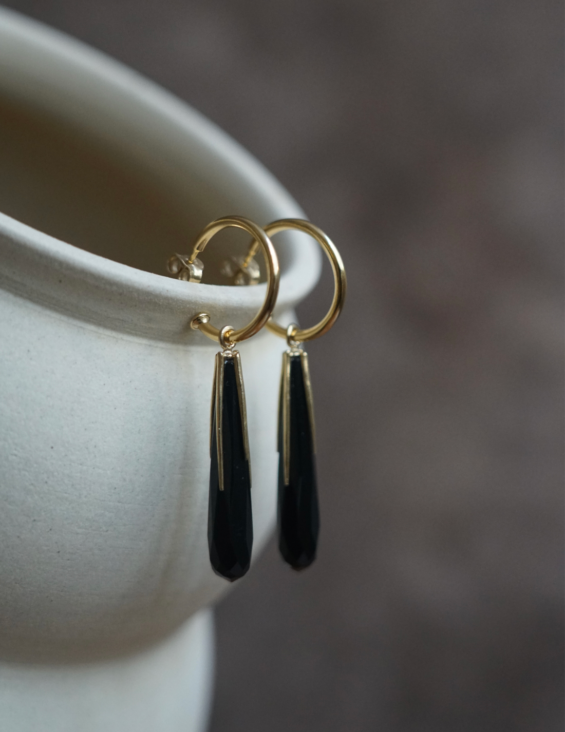 Black Onyx Hoop Earrings
