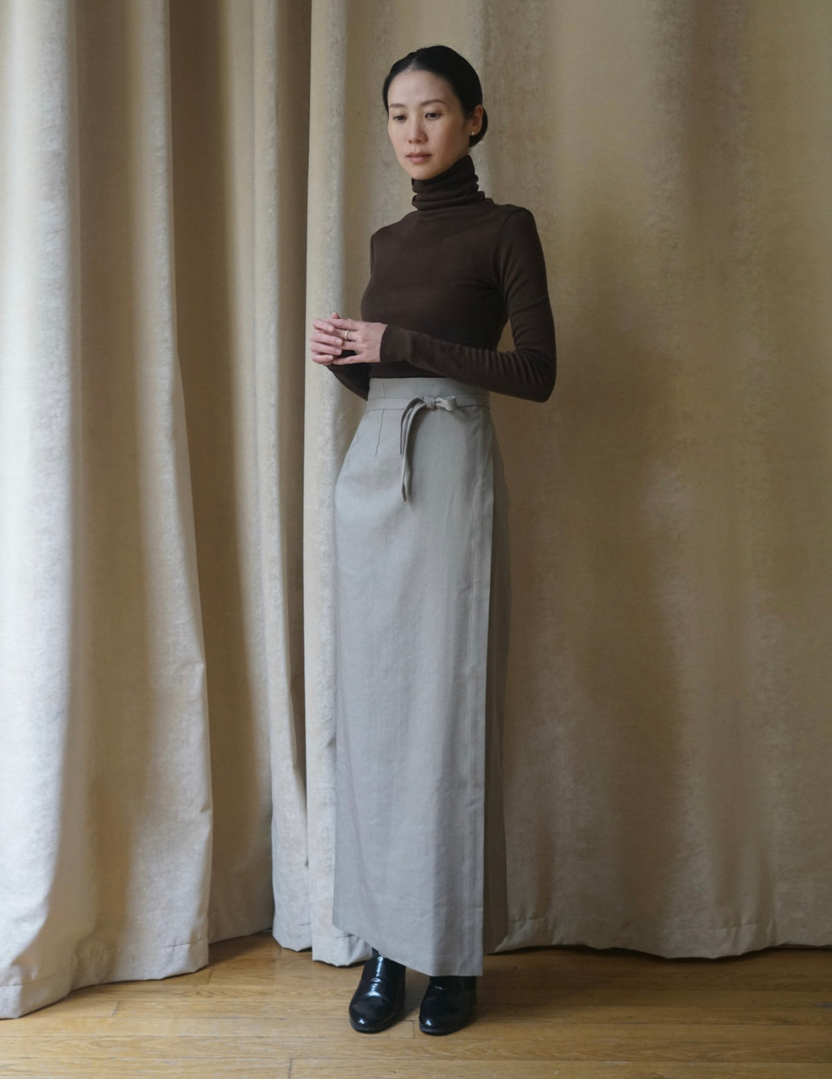 Genie 初剪羊毛高領上衣・桃木色