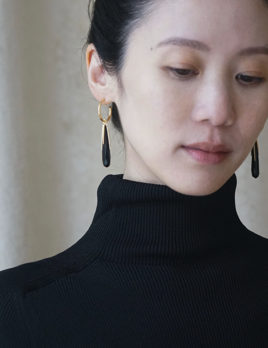 Black Onyx Hoop Earrings