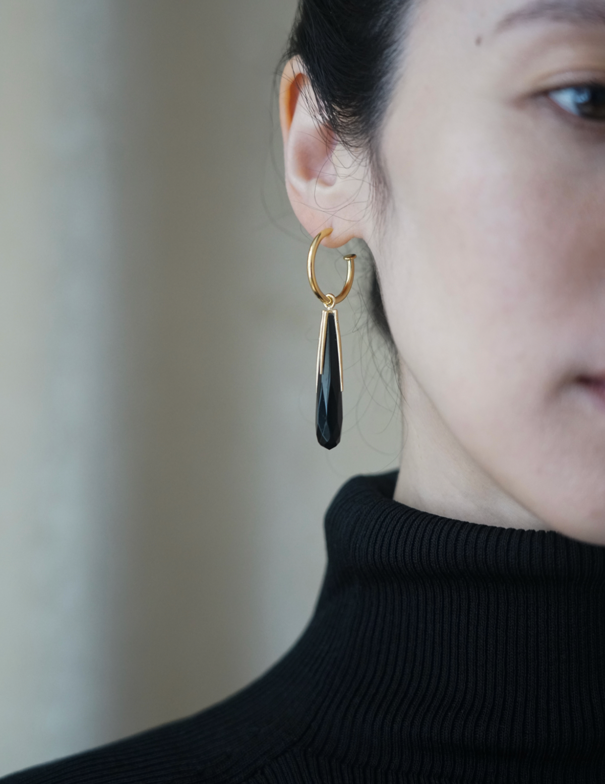 Black Onyx Hoop Earrings