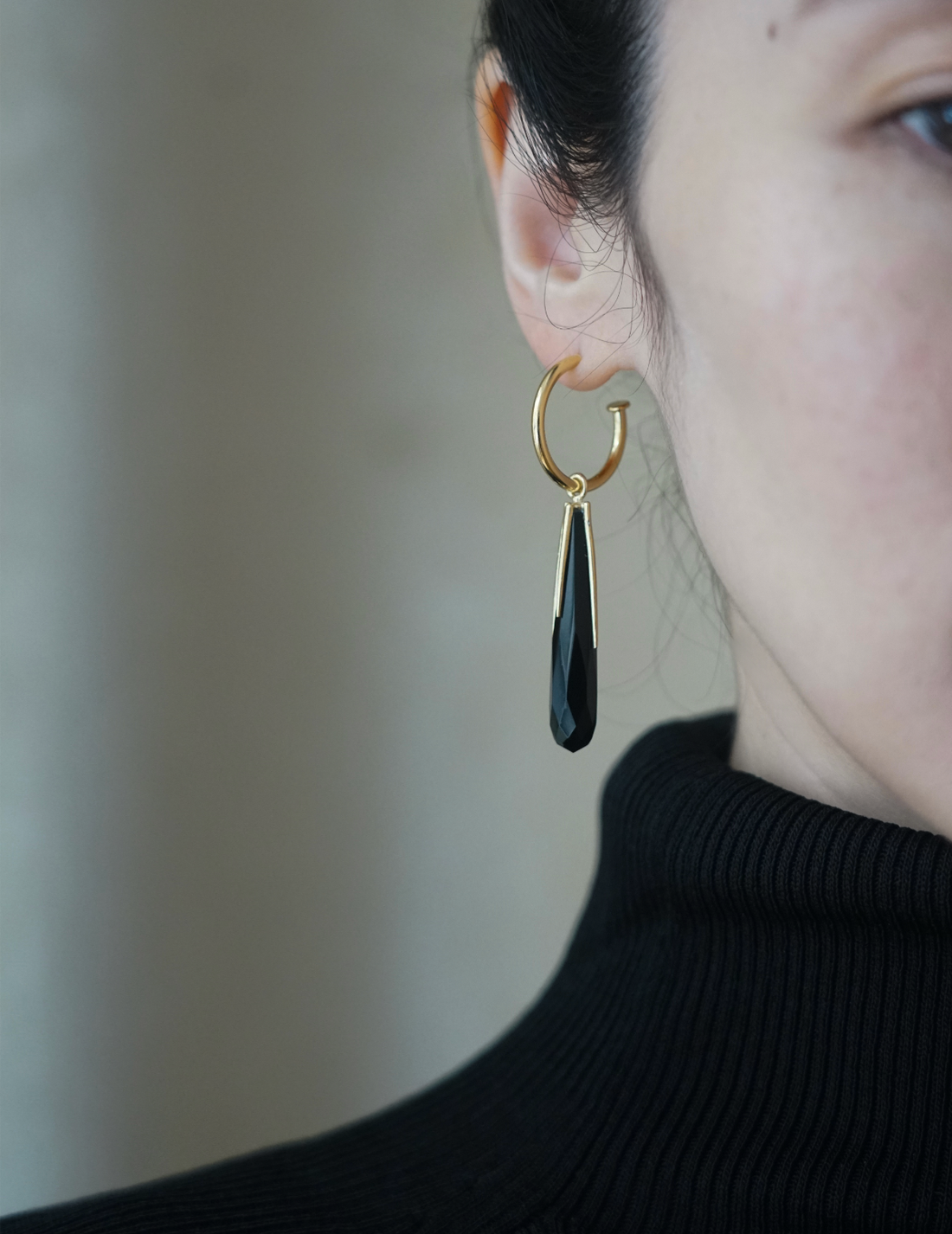 Black Onyx Hoop Earrings