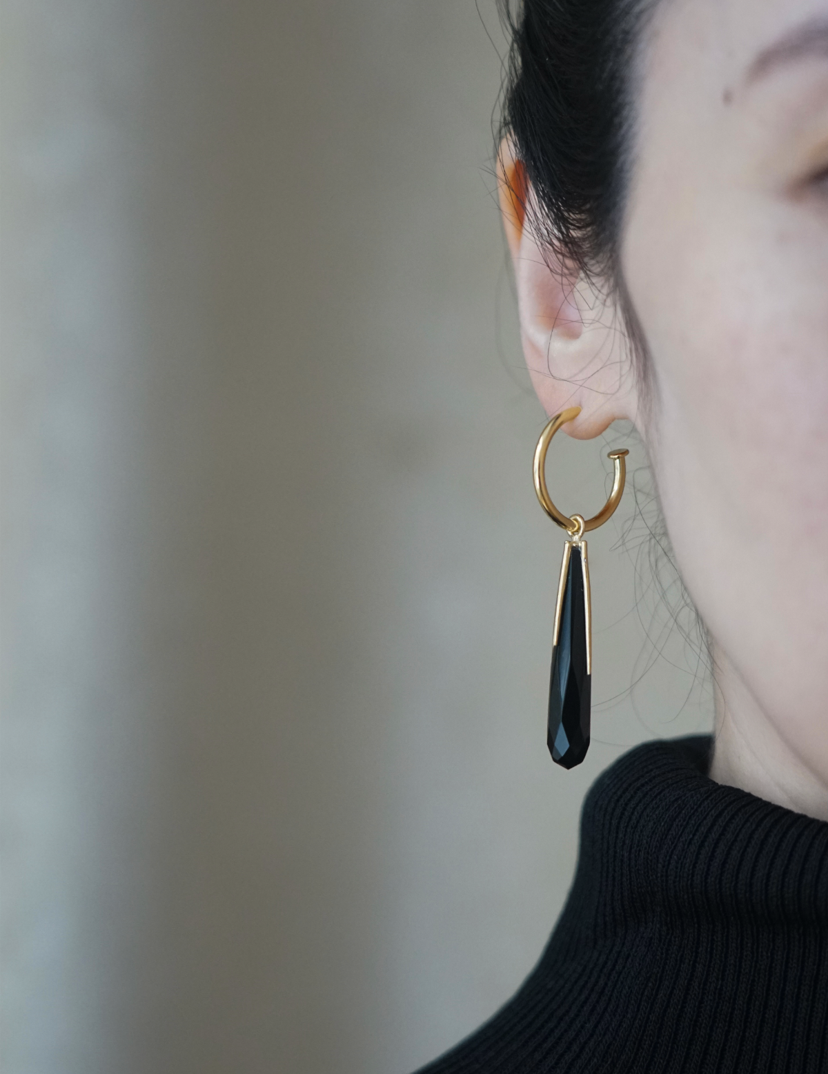 Black Onyx Hoop Earrings