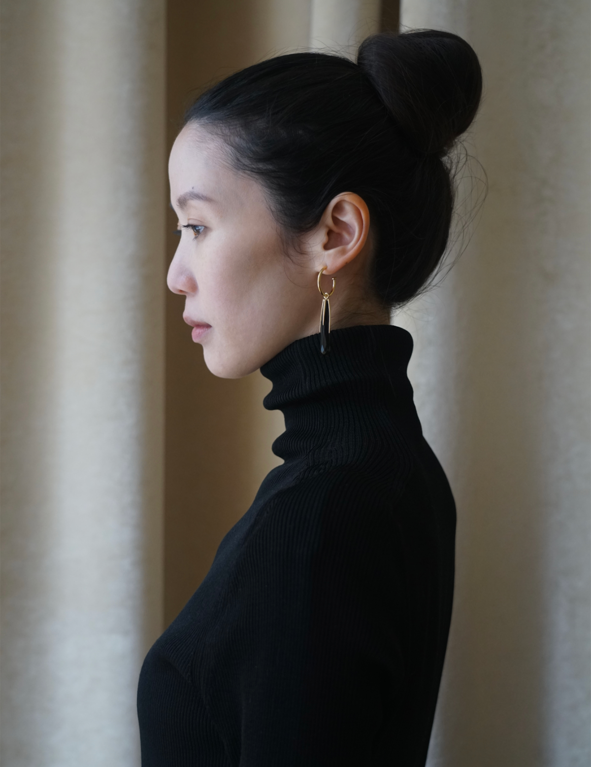 Black Onyx Hoop Earrings