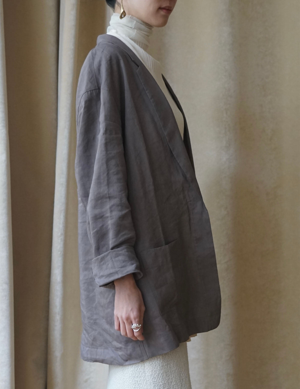 She 亞麻混紡西裝外套・ 薰衣草紫