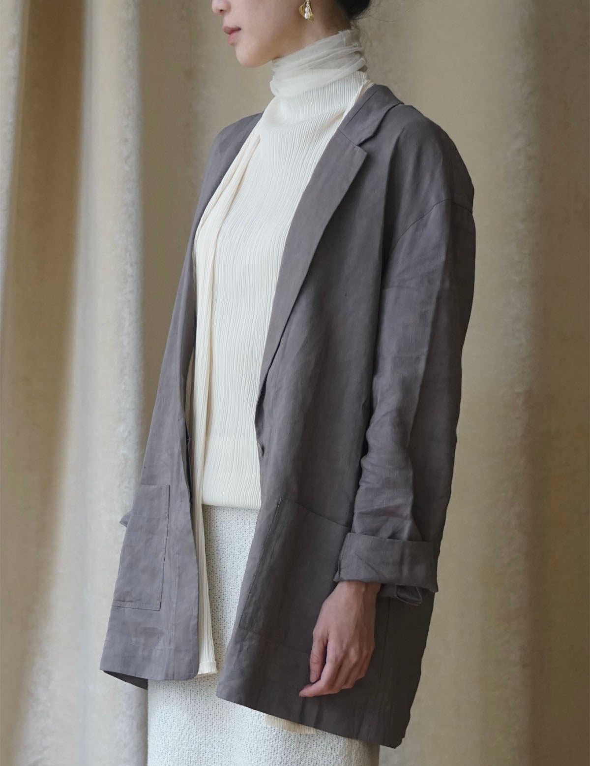 She 亞麻混紡西裝外套・ 薰衣草紫