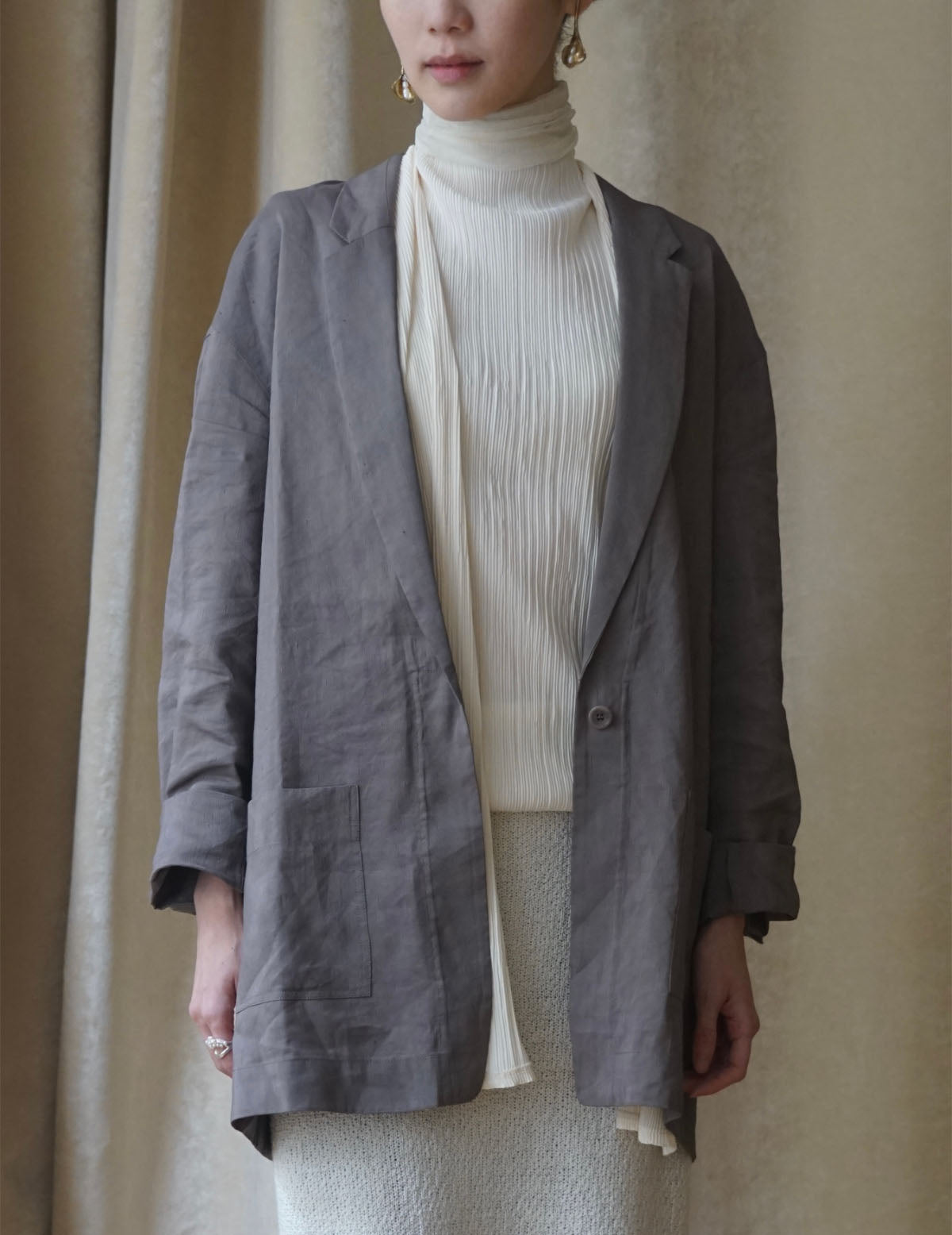 She 亞麻混紡西裝外套・ 薰衣草紫