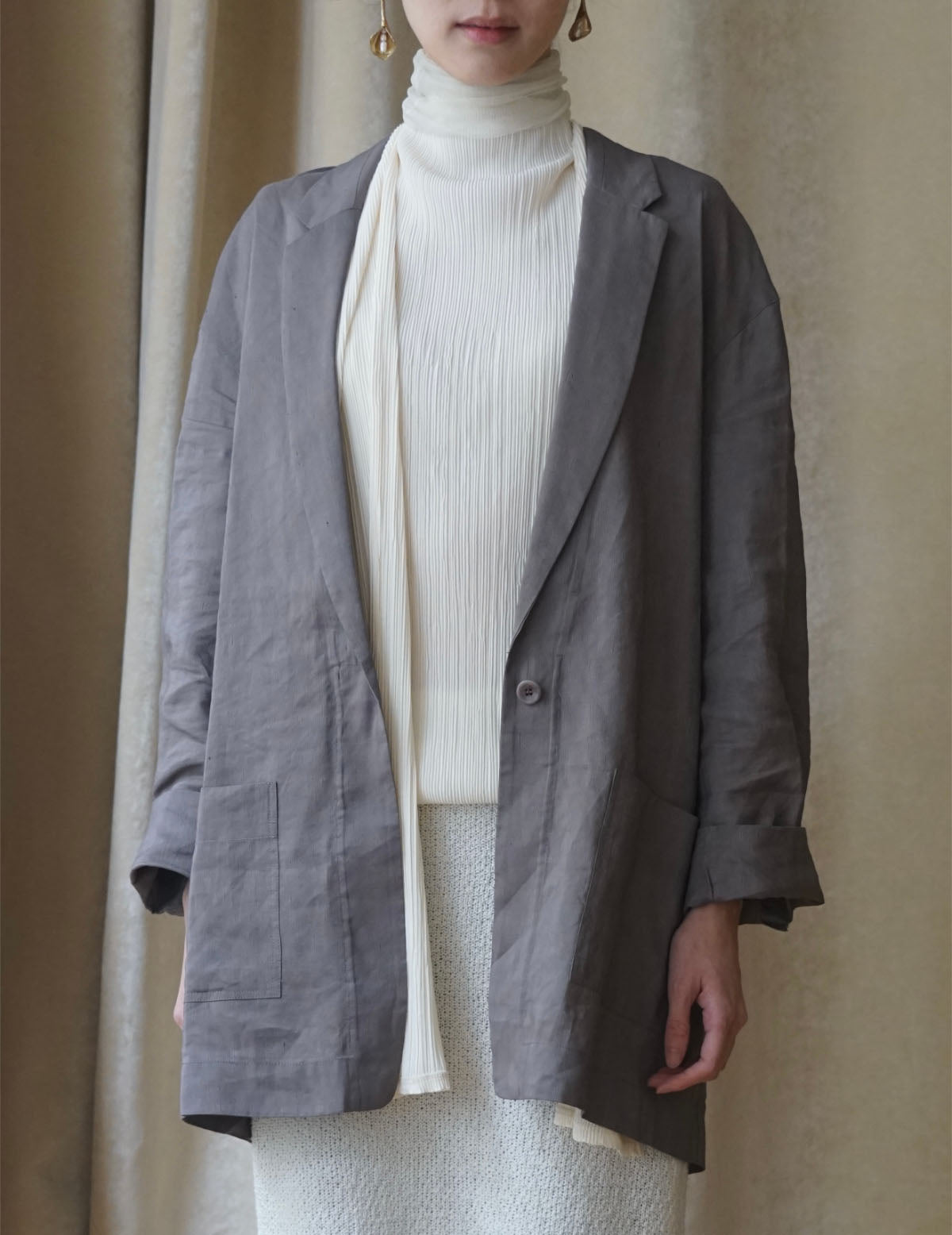 She 亞麻混紡西裝外套・ 薰衣草紫