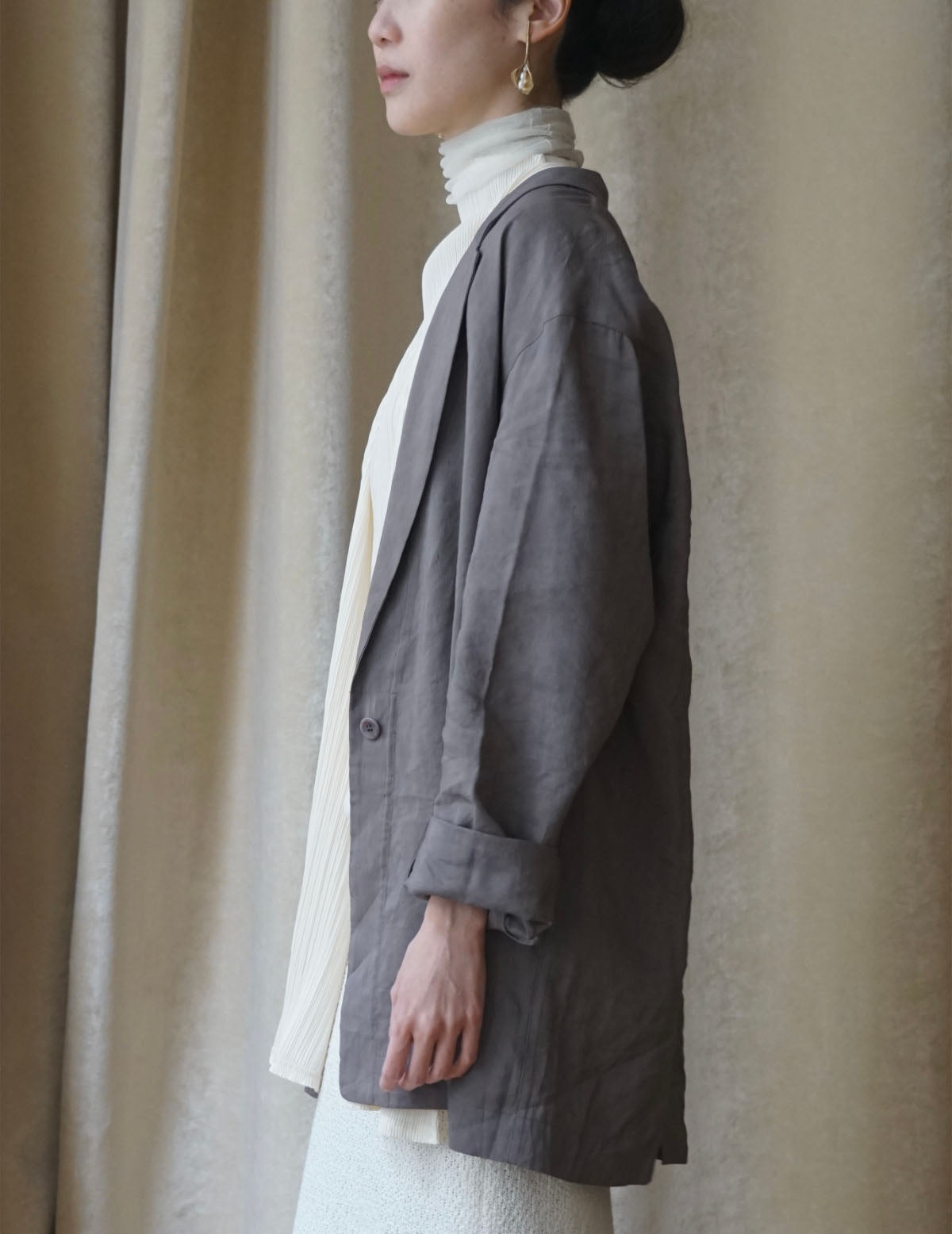 She 亞麻混紡西裝外套・ 薰衣草紫