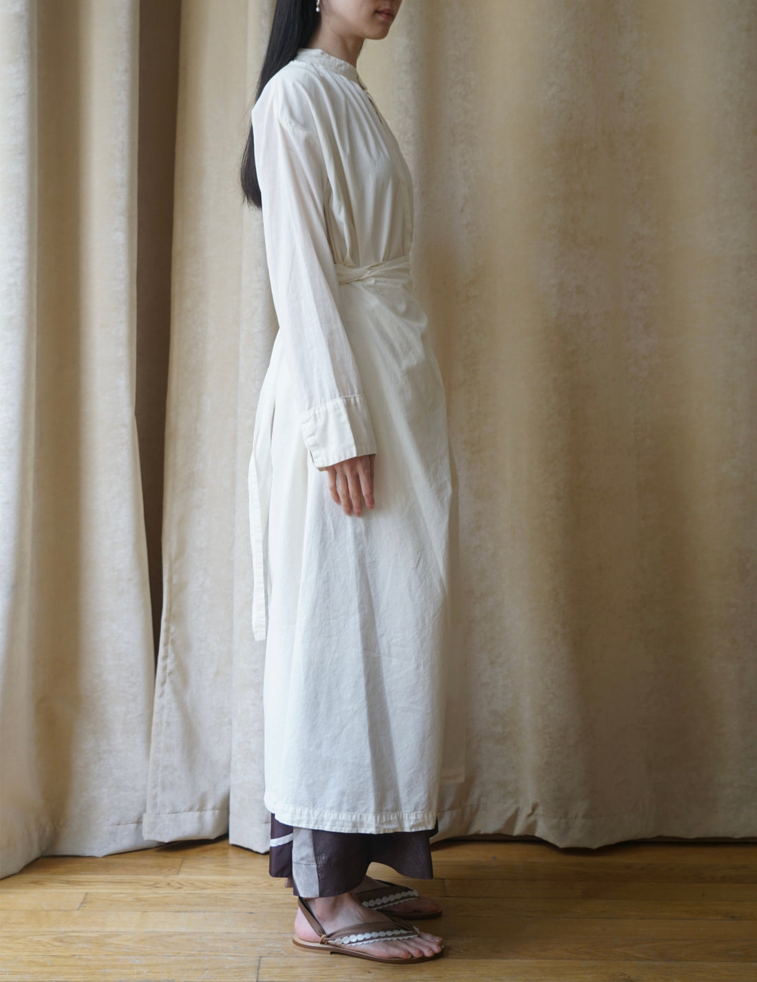Organic cotton shirt wrapped dress ・ Shell