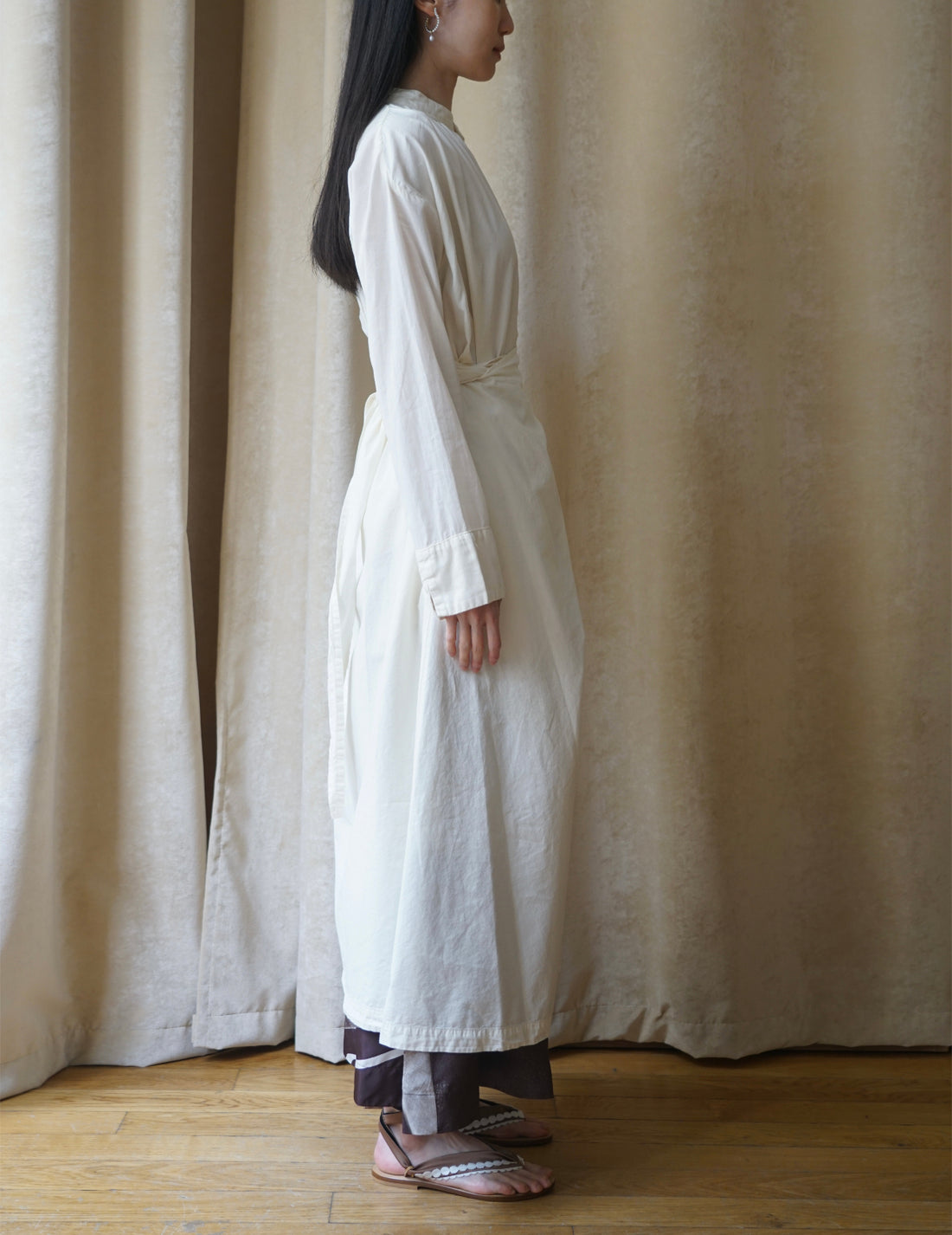 Organic cotton shirt wrapped dress ・ Shell