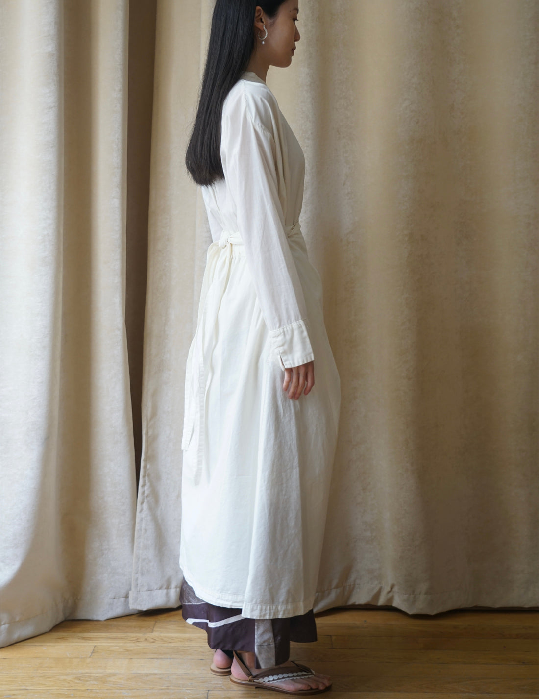 Organic cotton shirt wrapped dress ・ Shell