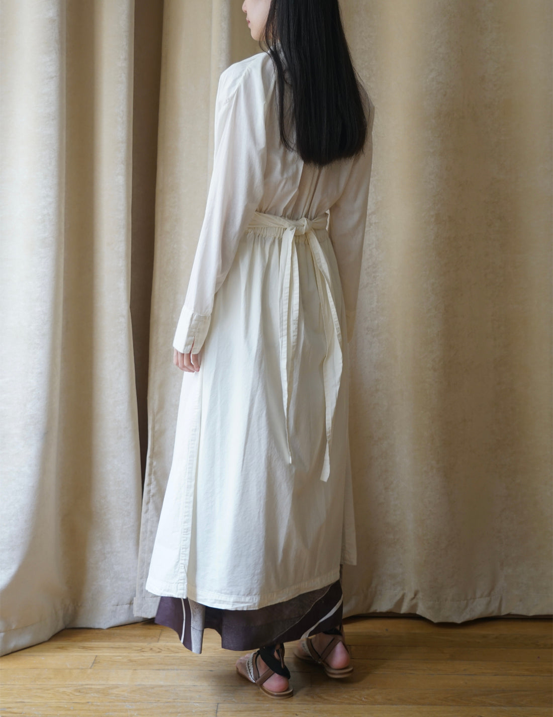 Organic cotton shirt wrapped dress ・ Shell