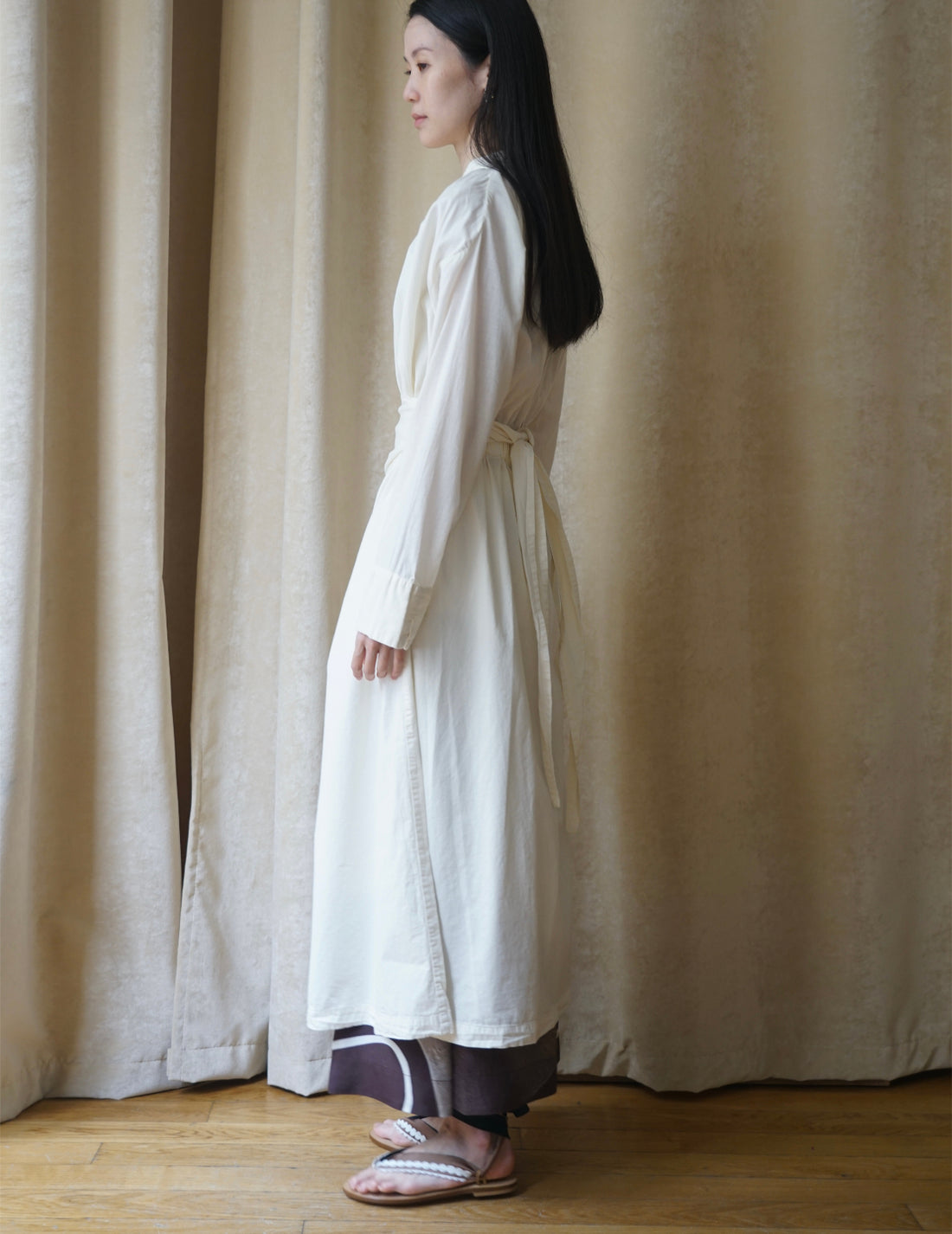 Organic cotton shirt wrapped dress ・ Shell