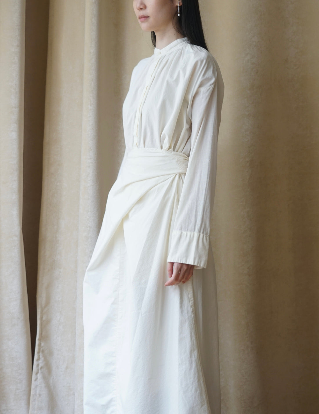 Organic cotton shirt wrapped dress ・ Shell